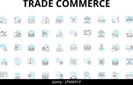 Linearer Symbolsatz für Handel. Import, Export, Maklergebühr, Händler, Einzelhandel, Großhandel, Zollvektorsymbole und Linienkonzepte. Tarife Stock Vektor