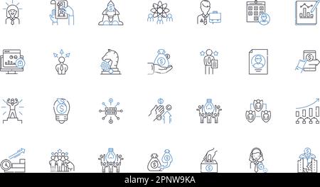 Symbolsammlung für Arbeitseffektivität. Effizienz, Produktivität, Fokus, Disziplin, Zeitmanagement, Ergebnisorientiert, Motivationsvektor und linear Stock Vektor