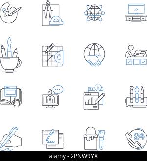 Sammlung der Positionssymbole für Remote-Mitarbeiter. Virtuell, Telearbeit, Arbeit von zu Hause aus, digital, geografisch unabhängig, Remote arbeitender, externer Vektor Stock Vektor