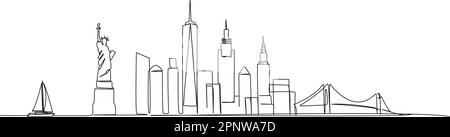 Durchgehende einzeilige Zeichnung der abstrakten Skyline von New York City, Linienkunst NYC City Vektordarstellung Stock Vektor