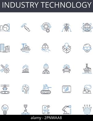 Icons-Kollektion für Industrietechnologien. Fertigung, Ingenieurwesen, Produktion, Wissenschaft, Forschung und Entwicklung, Innovation, Automatisierung Stock Vektor