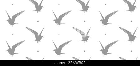 Minimalistisches, nahtloses Muster mit fliegenden Möwen. Nahtlose Silhouette mit fliegenden Vögeln. Muster für Stoff, Babykleidung, Hintergrund, Textil Stock Vektor