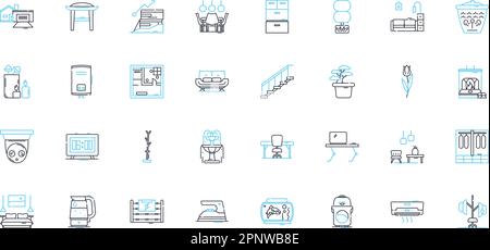 Lineare Symbole für Lebensräume festgelegt. Häuser, Apartments, Villen, Bungalows, Villen, Hütten, Schlösser, Linienvektor und Konzeptschilder. Chalets, Wohnungen Stock Vektor