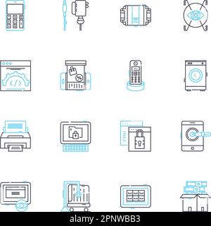 Lineare Symbole für Kommunikationstools festgelegt. E-Mail, Chat, Video, Ph, Text, Sprach-, Conferencing-Linienvektor und Konzeptzeichen. Telefonie, Messaging Stock Vektor