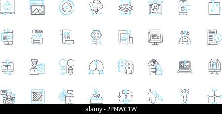 Lineare Symbole für dekorative Künste festgelegt. Verzierung, Verzierung, Ästhetik, Design, Handwerkskunst, Dekoration, Musterlinienvektor und Konzeptschilder Stock Vektor