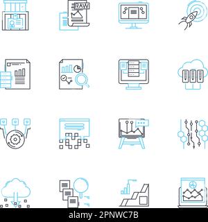 Lineare Symbole für die Datenvisualisierung festgelegt. Diagramme, Diagramme, Infografiken, Dashboards, Karten, Analysen, Erkenntnisse Linienvektor und Konzeptschilder. Metriken, Trends Stock Vektor