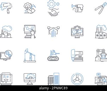 Collection mit Symbolen für Konstruktorlinien. Blueprint, Hardhat, Framework, Gebäude, Mitarbeiter, Bagger, Strukturvektor und lineare Darstellung. Hammer Stock Vektor