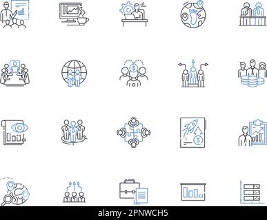 Sammlung von Liniensymbolen für Unternehmensberater. Strategie, Analyse, Planung, Lösungen, Innovation, Optimierung, Kollaborationsvektor und linear Stock Vektor