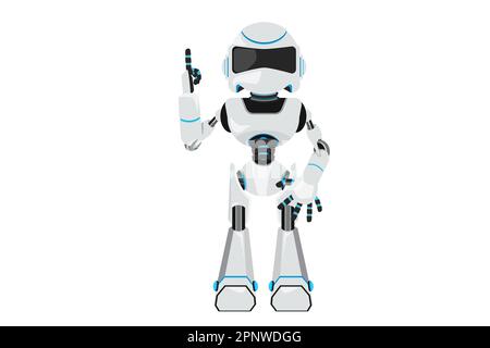 Business Flat-Drawing-Roboter zeigt mit dem Finger nach oben. Fingerindex-nach-oben-Geste des Roboters. Emotion und Körpersprache. Humanoider Roboter-kybernetischer Organismus. F Stockfoto