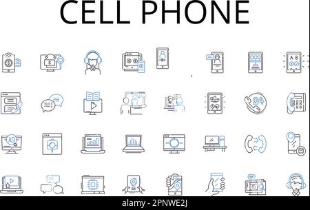 Symbolsammlung für Mobiltelefonleitungen. Mobiles ph-gerät, Smartph, Mobilgerät, Pocket Communicator, drahtloses Gerät, Elektronisches Gerät, tragbarer ph-Vektor und Stock Vektor