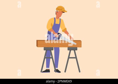 Business-Flachzeichner oder Tischler, der Dielen sägt. Bau-, Bau- und Reparaturdienstleistungen. Immobilien, Wohnungen. Geschäftti Stockfoto