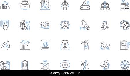 Expedition Firm Line Icons Kollektion. Abenteuer, Wandern, Erkunden, Entdecken, Safari, Bergwandern, Wildtiervektor und lineare Darstellung Stock Vektor
