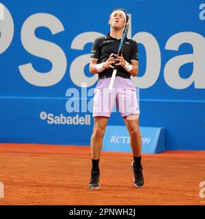 Sabadell, Barcelona, Spanien. 20. April 2023. Barcelona Spanien 20.04.2023 Casper Ruud (Norwegen) Gesten im Spiel zwischen Casper Ruud (Norwegen) und Francisco Cerundolo (Argentinien) am 4. Tag des Barcelona Open Banc Sabadell Godo am 20. April 2023 in Barcelona. (Kreditbild: © Xavi Urgeles/ZUMA Press Wire) NUR REDAKTIONELLE VERWENDUNG! Nicht für den kommerziellen GEBRAUCH! Stockfoto