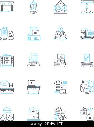 Linearer Symbolsatz für Möbeleinzelhandel. Sofas, Stühle, Tische, Betten, Kleiderschränke, Schreibtische, Bücherregale, Linienvektoren und Konzeptschilder. Ruhesessel Stock Vektor