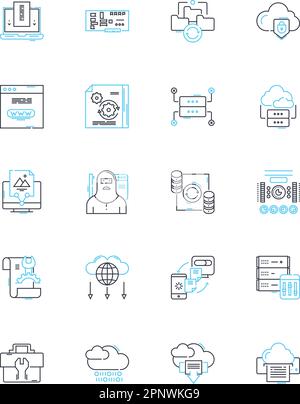 Lineare Symbole für Web Intelligence. Analysen, Data Mining, maschinelles Lernen, Vorhersage, Erkenntnisse, Algorithmen, Visualisierungslinienvektor und Konzept Stock Vektor