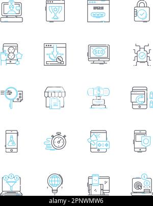 Lineare Symbole für geschäftliche Überzeugungsarbeit festgelegt. Beeinflussung, Überzeugung, Verkauf, Nötigung, Verhandlung, Mindset, Authority Line Vector und Concept Signs Stock Vektor