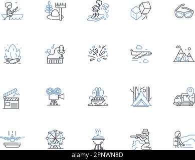 Backpacker Exkursions Line Icons Kollektion. Abenteuer, Wandern, Camping, Trekking, Erkundungen, Wildnis, Naturvektor und lineare Darstellung Stock Vektor