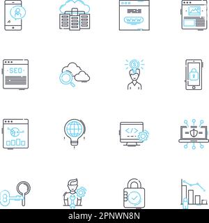 Lineare Symbole für geschäftliche Überzeugungsarbeit festgelegt. Beeinflussung, Überzeugung, Verkauf, Nötigung, Verhandlung, Mindset, Authority Line Vector und Concept Signs Stock Vektor