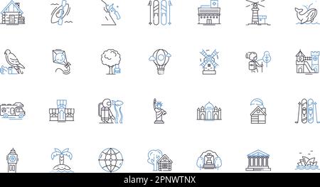 Icons-Kollektion der Expedition Line. Abenteuer, Erkundung, Entdeckung, Migration, Reisen, Reise, Trek-Vektor und lineare Darstellung Stock Vektor