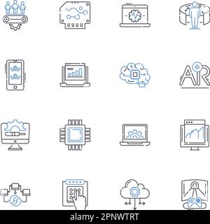 Sammlung von Symbolen für Skriptprogrammzeilen. Code, Syntax, Skript, Sprache, Debugger, Variable, Schleifenvektor und lineare Darstellung. Funktion,Operator Stock Vektor