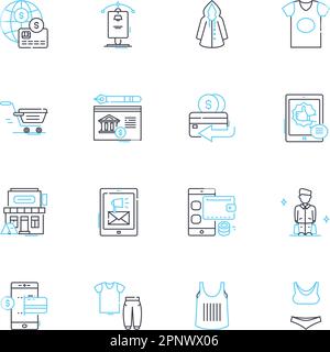 Trendige lineare Symbolsätze für den Einkauf. Clickbait, Fad, Impuls, Vibe, Hype, Beliebte, Snobbery Linienvektor- und Konzeptzeichen. Modisch, schick, in Umrissen Stock Vektor