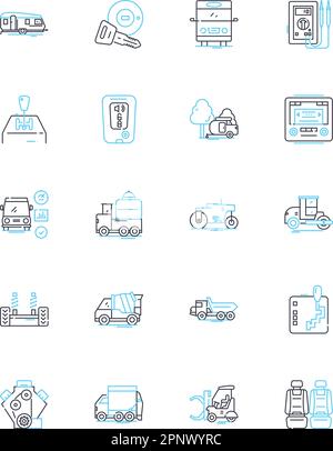 Motor zeigt lineare Symbole eingestellt. Brille, Autos, Motoren, Geschwindigkeit, Leistung, Technologie, Innovation Line Vector und Concept Signs. Luxus, Stil, Design Stock Vektor