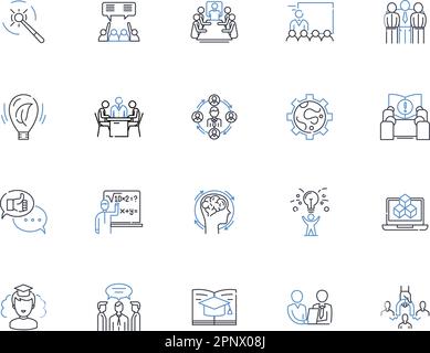 Kollektion mit Symbolen für Expedition Market Line. Abenteuer, Trekking, Safari, Wildnis, Erkundungen, Bergwandern, Rafting-Vektor und lineare Illustration Stock Vektor