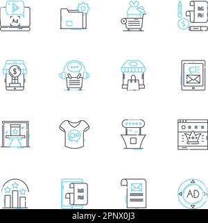 Lineares Symbolset für mobiles Marketing. Smartph, Text, App, Analytics, Kampagne, SMS, Positionslinienvektor und Konzeptschilder. Targeting, Engagement, Social Stock Vektor