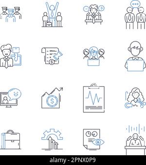 Symbolsammlung für Positionen der Arbeitseffektivität. Effizienz, Produktivität, Leistung, Optimierung, Verantwortlichkeit, Kompetenz, Leistungsvektor und Stock Vektor