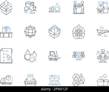 Symbolsammlung für Transportanbieter. Logistik, Fracht, Versand, Spediteure, Transport, Transport, Vektor der Treiber und lineare Darstellung Stock Vektor