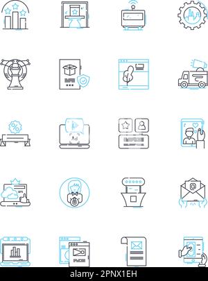 Lineares Symbolset für mobiles Marketing. Smartph, Text, App, Analytics, Kampagne, SMS, Positionslinienvektor und Konzeptschilder. Targeting, Engagement, Social Stock Vektor