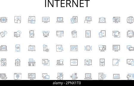 Symbolsammlung für Internetleitungen. Daten, Metriken, Analyse, Trends, Visualisierung, Dashboards, Berichte, Vektor und lineare Darstellung. Leistung Stock Vektor