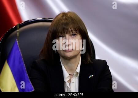 Nicht exklusiv: 20. April 2023, Mexiko-Stadt, Mexiko: Ukrainischer Botschafter in Mexiko Oksana Dramaretska bei der Zusammenkunft der mexikanischen Ukraine Friendshi Stockfoto