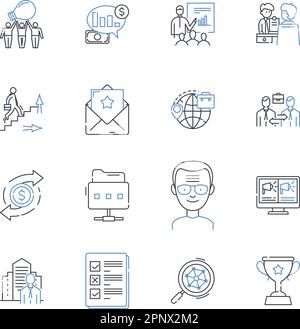 Kollektion mit Liniensymbolen für höhere Unternehmen. Führungskräfte, Führung, Management, Vorstand, Vorsitzender, CEO, CFO-Vektor und lineare Darstellung. COO Stock Vektor