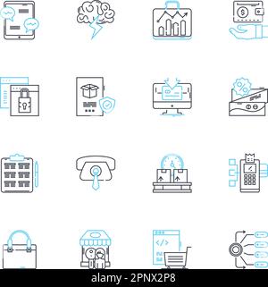 Linearer Symbolsatz für den Online-Verkauf. E-Commerce, Marketplace, Digital, Online, webbasiert, Vektor- und Konzeptschilder für Einkäufe, Einzelhandelslinien. Verkauf, Internet Stock Vektor