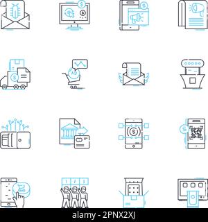 Lineare Symbole für Supply Chain festgelegt. Logistik, Logistik, Transport, Beschaffung, Bestand, Fertigung, Lagerlinienvektor und Konzept Stock Vektor