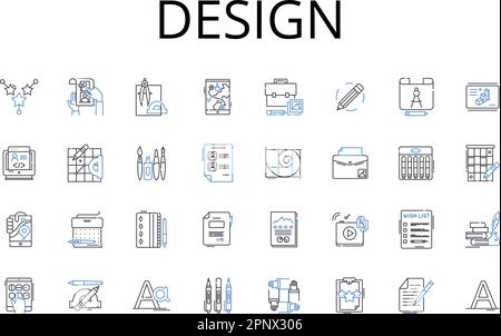 Symbolsammlung für Designlinien. Künstlerischer Ausdruck, kreative Planung, ästhetische Komposition, stilistische Anordnung, visuelle Gestaltung, Grafik Stock Vektor