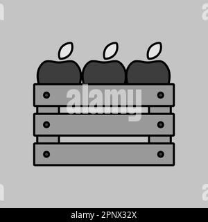 Holzernte mit Apfelvektor-Graustufensymbol. Diagrammsymbol für Landwirtschaft, Garten und Pflanzen Website- und App-Design, Logo, App, UI Stock Vektor