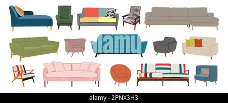 Moderne Sofas, Sessel und Sofas. Stock Vektor
