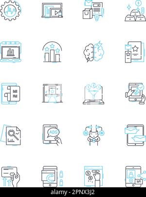 Satz linearer Symbole für Informationsstraßen. Barrierefreiheit, Bandbreite, Zusammenarbeit, Konnektivität, Cybersicherheit, Data, Digitalization Line Vector und Stock Vektor