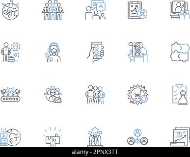 Symbolsammlung für strategische Planungslinien. Planung, Strategie, Management, Analyse, Prognosen, Führungsstärke, Ausrichtungsvektor und lineare Darstellung Stock Vektor