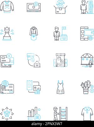 Lineare Symbole für die Customer Journey. Mapping, Touchpoints, Erfahrung, Conversion, Loyalität, Personalisierung, Feedback-Linienvektor und Konzeptschilder Stock Vektor