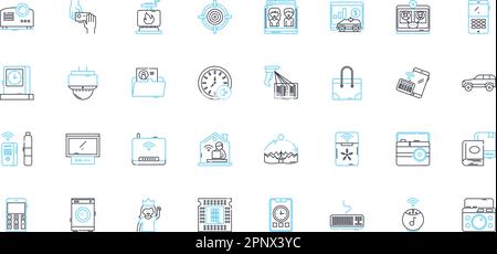 Lineare Symbole des Kopierers festgelegt. Fotokopie , Druck , Scanner , Duplex , Automatisch , Vektor- und Konzeptzeichen mit schwarzer, weißer Linie. TR, LCD, Papierumriss Stock Vektor