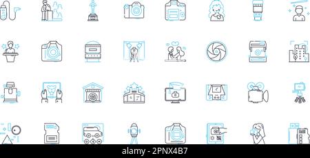 Lineare Symbole für Unternehmensfotos eingestellt. Unternehmen, Unternehmer, Kommerziell, Marketing, Professionell, Finanzen, Leitlinienvektor und Konzeptzeichen Stock Vektor
