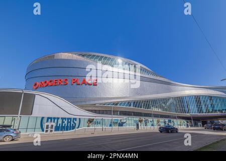 Edmonton, Alberta, Kanada. 20. April 2023. Eine Rogers Place Oilers Hockey Arena. Stockfoto