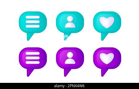 3D Sprechblase, Symbol für Chat-Nachrichten in sozialen Medien. Vektorsatz für Bubbles dialog Balloon. Stock Vektor
