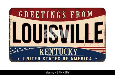 Grußzeichen aus rostfreiem Metall im Vintage-Stil von Louisville auf weißem Hintergrund, Vektorgrafik Stock Vektor