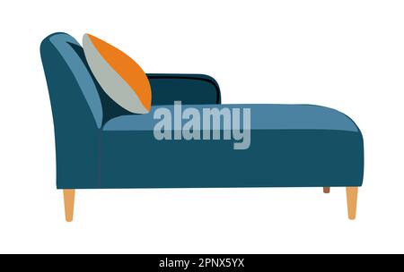 Blaublaublaues blaublaues Sofa mit orangefarbenem Kissenvektor isoliert. Stock Vektor