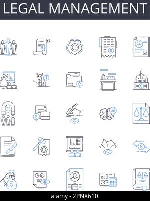 Sammlung der Liniensymbole für die Rechtsverwaltung. Werbung, Grafikdesign, Display, Marketing, Branding, Werbung, auffälliger Vektor und linear Stock Vektor