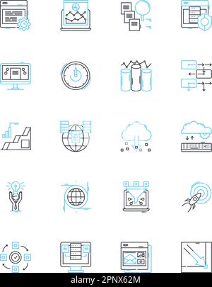 Lineare Symbole für die Datenvisualisierung festgelegt. Diagramme, Diagramme, Infografiken, Dashboards, Karten, Analysen, Erkenntnisse Linienvektor und Konzeptschilder. Metriken, Trends Stock Vektor
